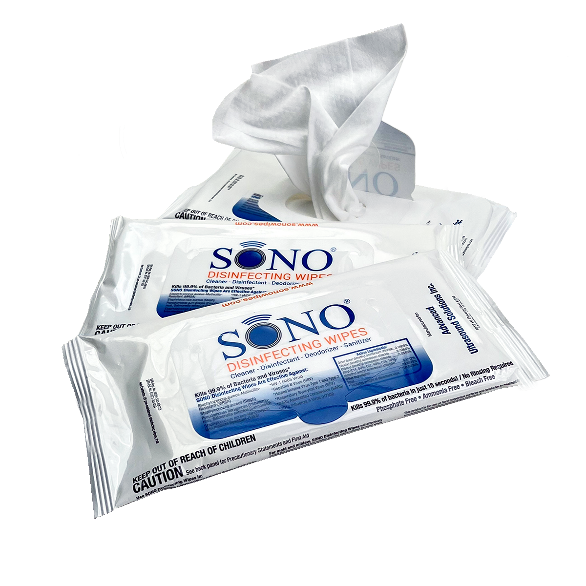 SONO 3-Pack Disinfecting Wipes - Portable and Convenient Sanitizing Solution for Everyday Use