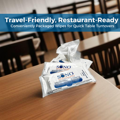 SONO Travel Safe Disinfecting Wipes displayed with a clean, white background, emphasizing the product's packaging.