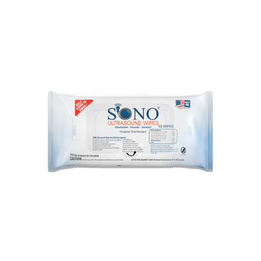 Single pack of SONO ultrasound wipes for medical devices compatible with ultrasound MRI CT and radiology