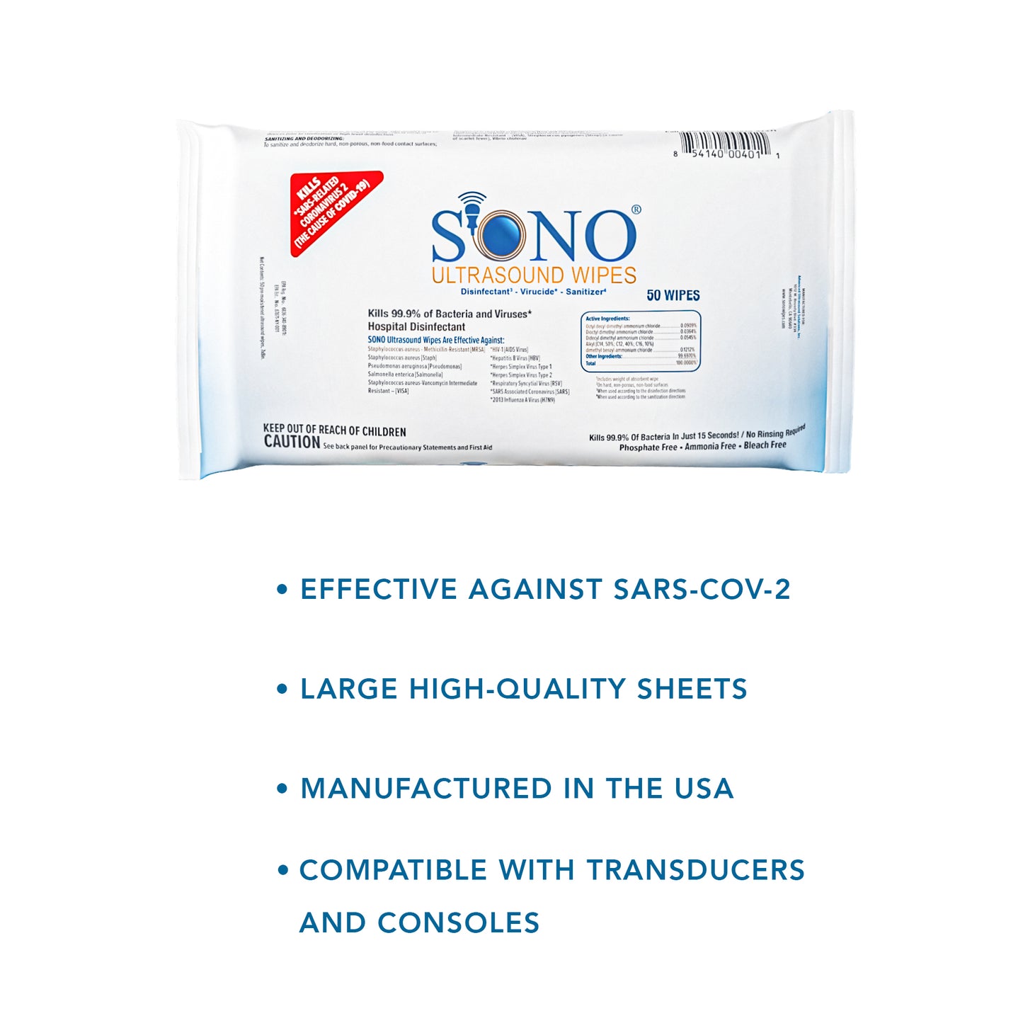 Bulk Ultrasound Wipes & Single Use Scanning Gel Combo Pack