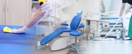 Dental clinic surface being disinfected with hospital-grade cleaning wipes