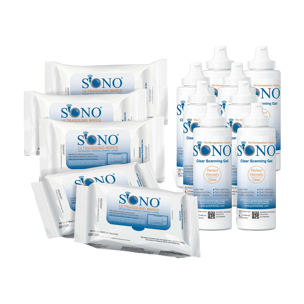 SONO Ultrasound Cleaning & Gel Combo Kits - 150-200 Exam Combo Pack - Advanced Cleaning and Gel Solution for Medical Exams