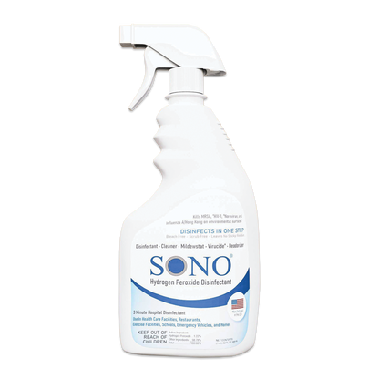 Transparent View of 32 oz Bottle - SONO Hydrogen Peroxide Disinfectant Spray - Clear Labeling and Secure Cap
