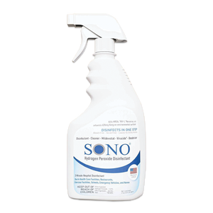 Transparent View of 32 oz Bottle - SONO Hydrogen Peroxide Disinfectant Spray - Clear Labeling and Secure Cap