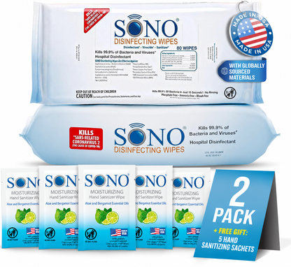 Medical Grade Disinfecting Cleaner Deodorizer Wipes | EPA Registered Equipment Safe 80ct Soft Pack | SONO