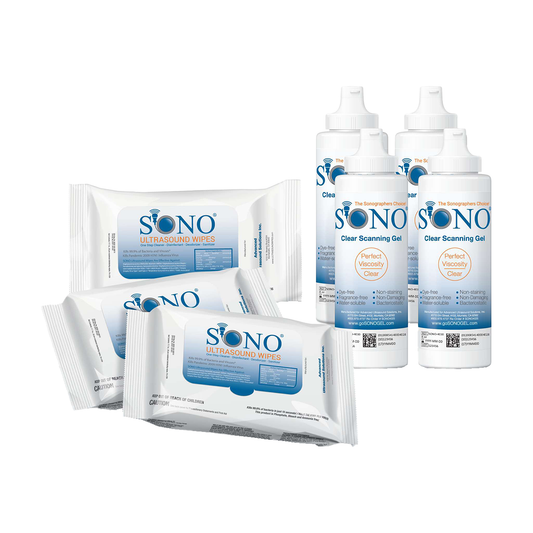 SONO Ultrasound Cleaning & Gel Combo Kits - 75-125 Exam Combo Pack - Comprehensive Solution for Ultrasound Equipment Maintenance