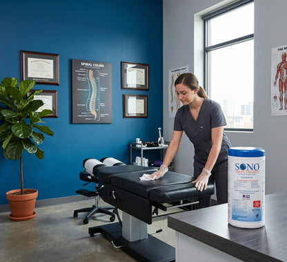 SONO Pro-Grade Chiro Table & Equipment Disinfecting Cleaner Deodorizer Wipes | Alcohol-Free 80ct Canister