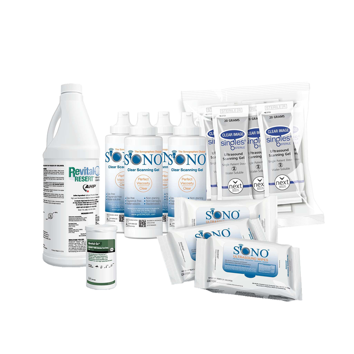 SONO Full Combo Pack Ultrasound Cleaning & Gel Kit - Featuring Resert High Level Disinfectant - Comprehensive Cleaning Solution for Ultrasound Equipment