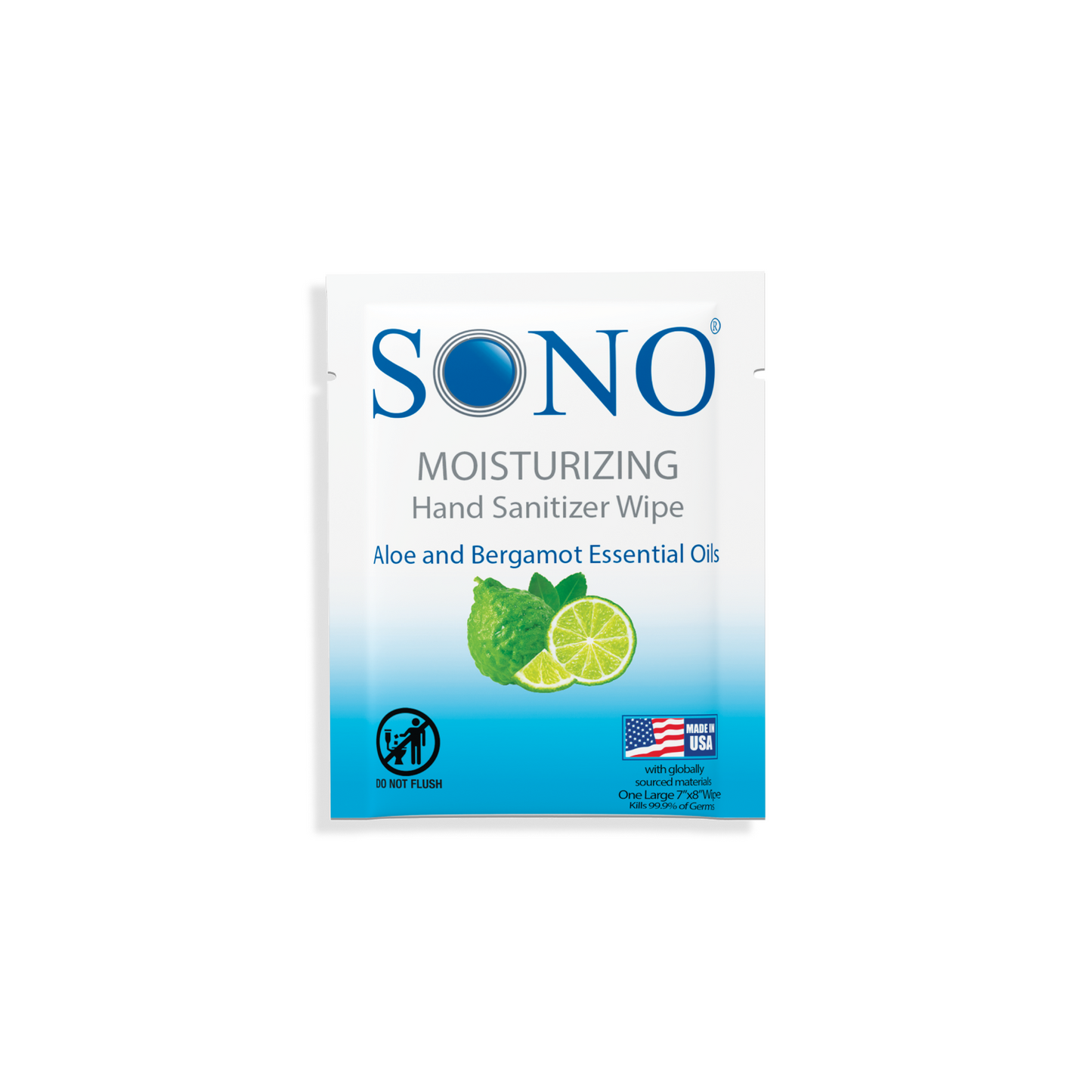 Single use SONO Moisturizing hand wipes sachet for restaurants baby and kid friendly fits in purse large sheet portable packs