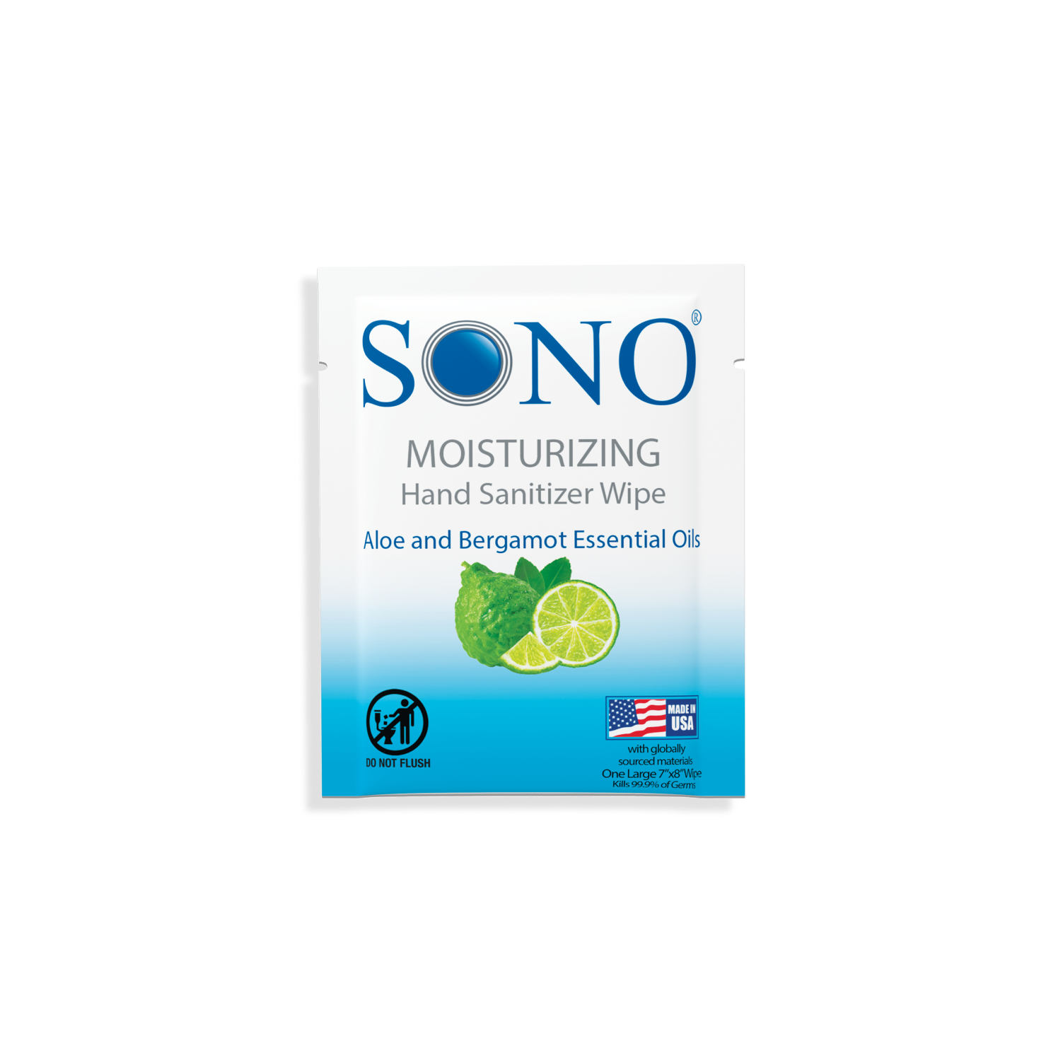 Single use SONO Moisturizing hand wipes sachet for restaurants baby and kid friendly fits in purse large sheet portable packs