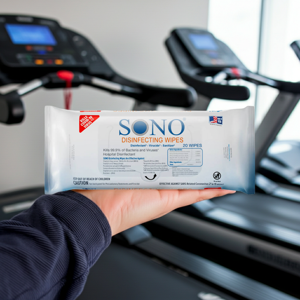 SONO Gym Wipes - Personal Fitness Equipment Disinfecting Wipes (3-Pack)