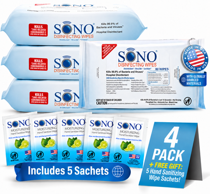 Medical Grade Disinfecting Cleaner Deodorizer Wipes | EPA Registered Equipment Safe 80ct Soft Pack | SONO
