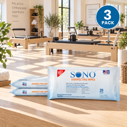SONO Gym Wipes - Personal Fitness Equipment Disinfecting Wipes (3-Pack)