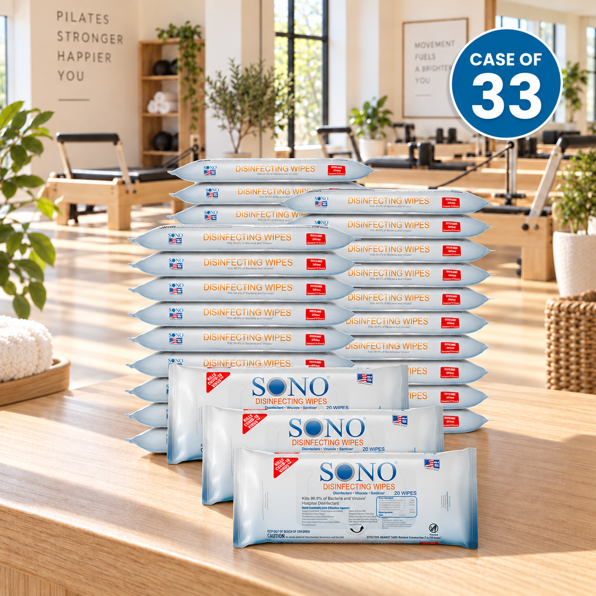 SONO Gym Wipes - Personal Fitness Equipment Disinfecting Wipes (3-Pack)