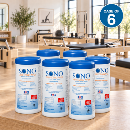 Pro-Grade Pilates Reformer | Yoga Mat Disinfecting Cleaner Deodorizer Wipes | Alcohol-Free Vinyl Safe 80ct Canister | SONO