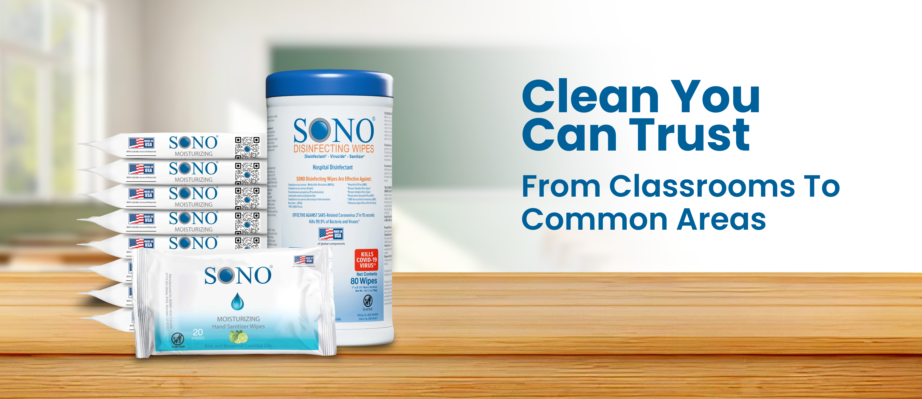 School cleaning supplies for classrooms and educational facilities