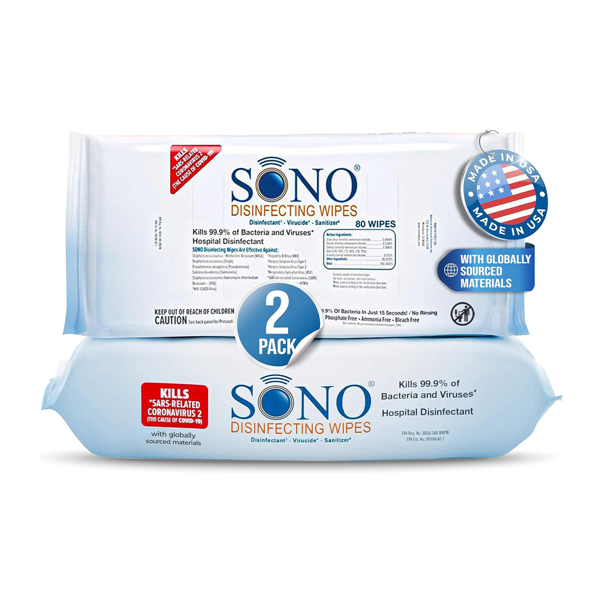 2 packs disinfecting wipes soft packs 80 count Made in USA for Pilates and fitness studios