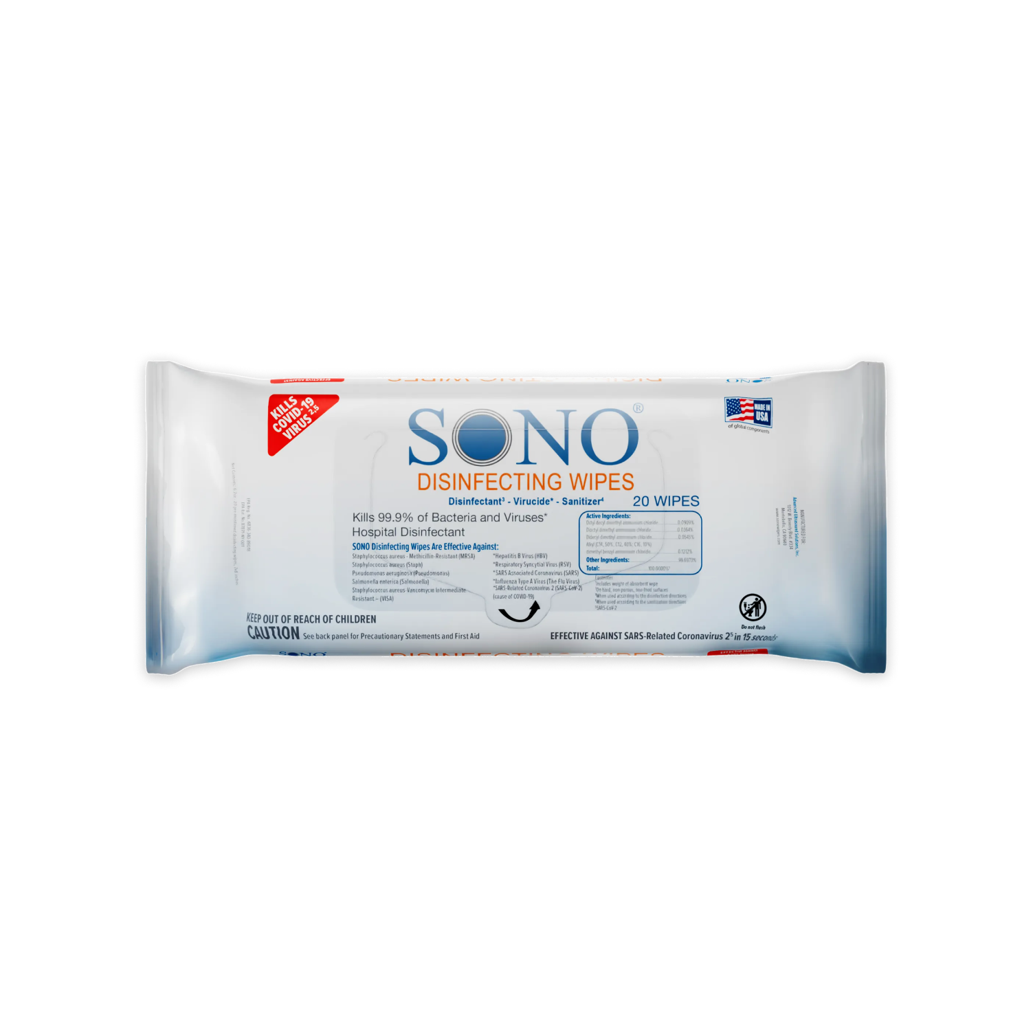Pack of Sono disinfecting wipes for home travel car portable packs soft packs 