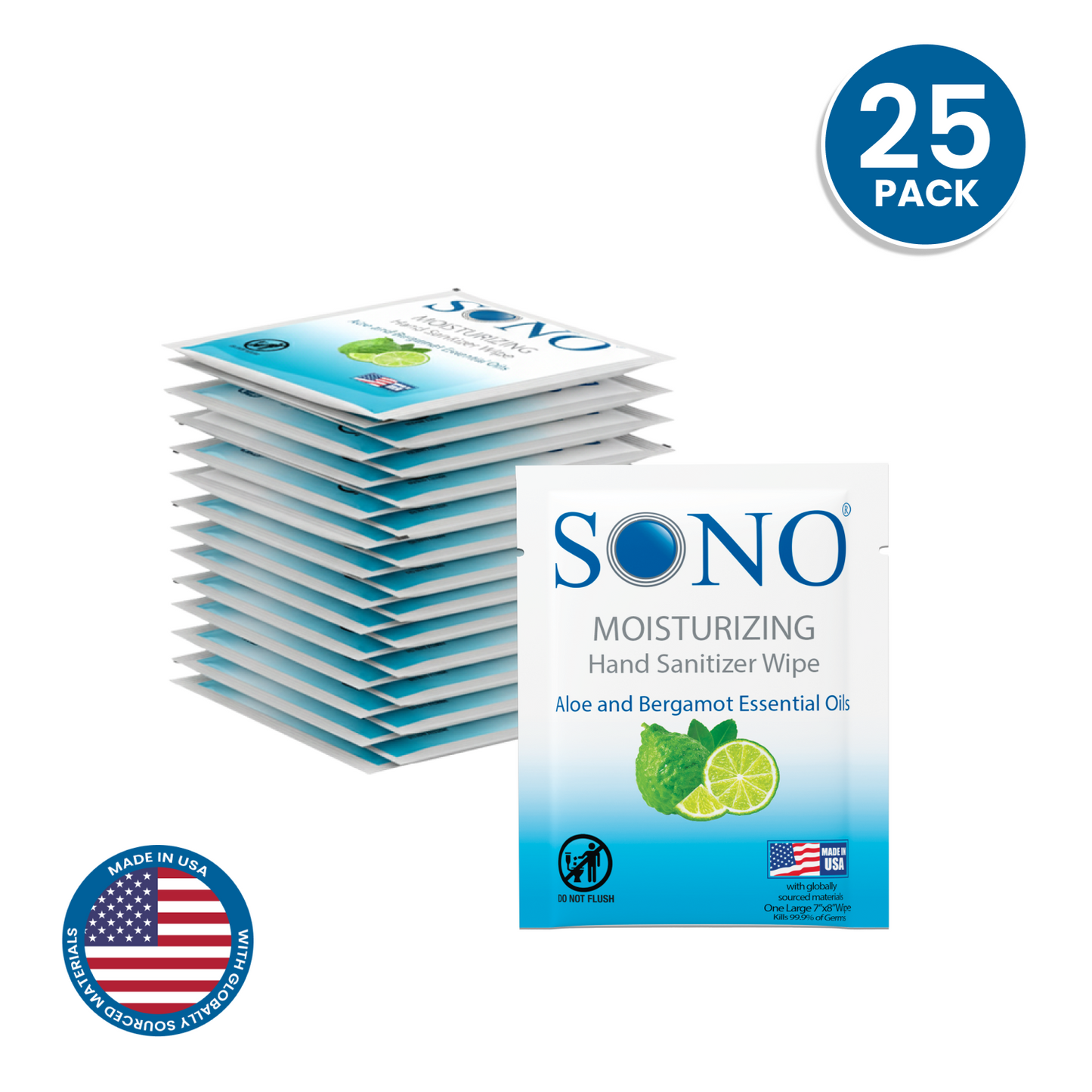 SONO Hand Wipes Singles 25-pack box for travel and on-the-go