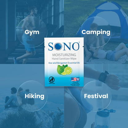 SONO hand wipes for the gym camping glamping hiking running festival Coachella concerts