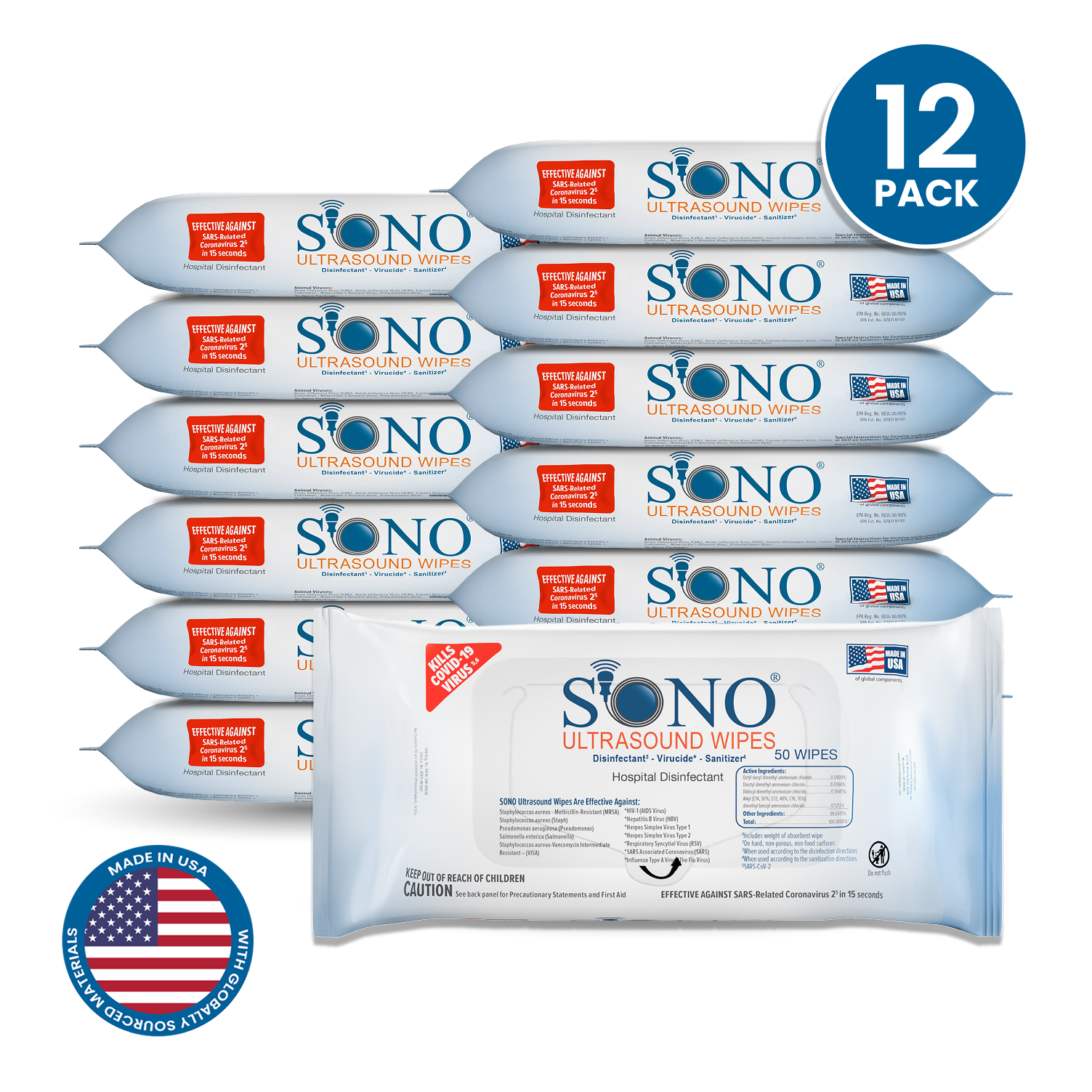 12-pack of SONO Ultrasound Wipes bulk case purchasing for clinical engineering buyer bulk buyer Mckesson Medline MXR imaging