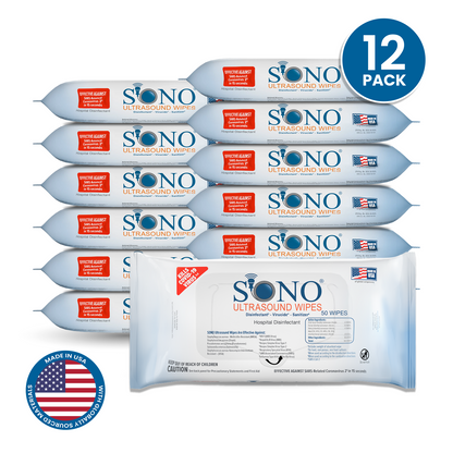 12-pack of SONO Ultrasound Wipes bulk case purchasing for clinical engineering buyer bulk buyer Mckesson Medline MXR imaging