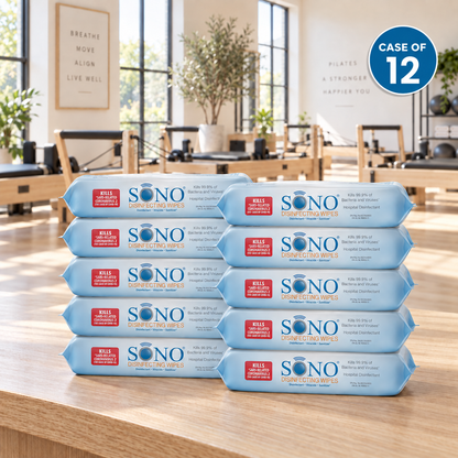Pro-Grade Pilates Reformer | Yoga Mat Disinfecting Cleaner Deodorizer Wipes | Alcohol-Free Vinyl Safe 80ct Soft Pack | SONO