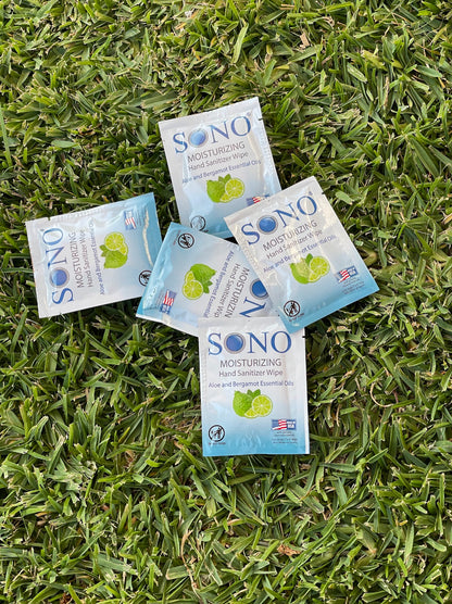 Lifestyle image SONO hand wipe single use sachet camping dog park walking and hiking