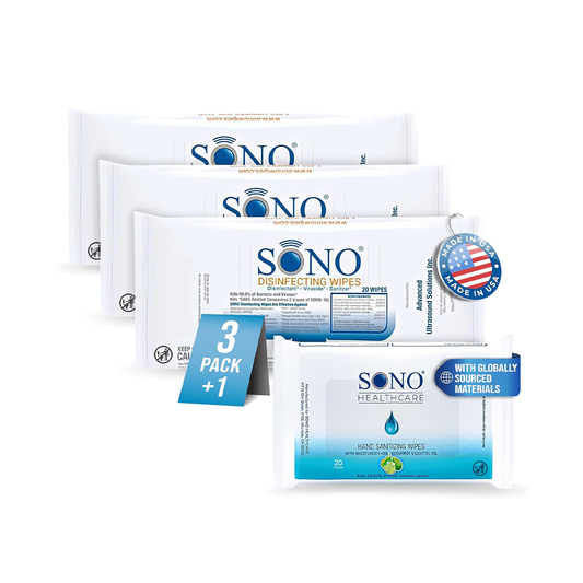 SONO Travel Safe Disinfecting Wipes 3-Pack, ideal for on-the-go sanitation and disinfection.
