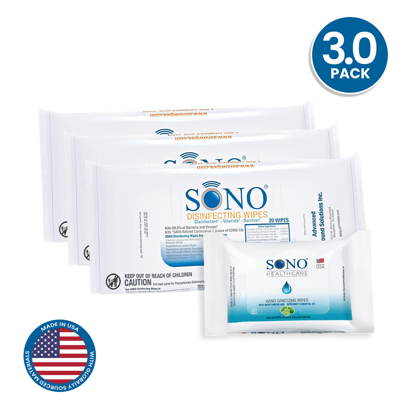 SONO Disinfecting Travel Wipes