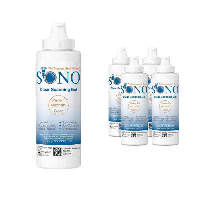 SONO Clear Ultrasound Scanning Gel - 4 Pack of 8 oz Bottles - Medical Grade for Diagnostic Imaging and Therapy