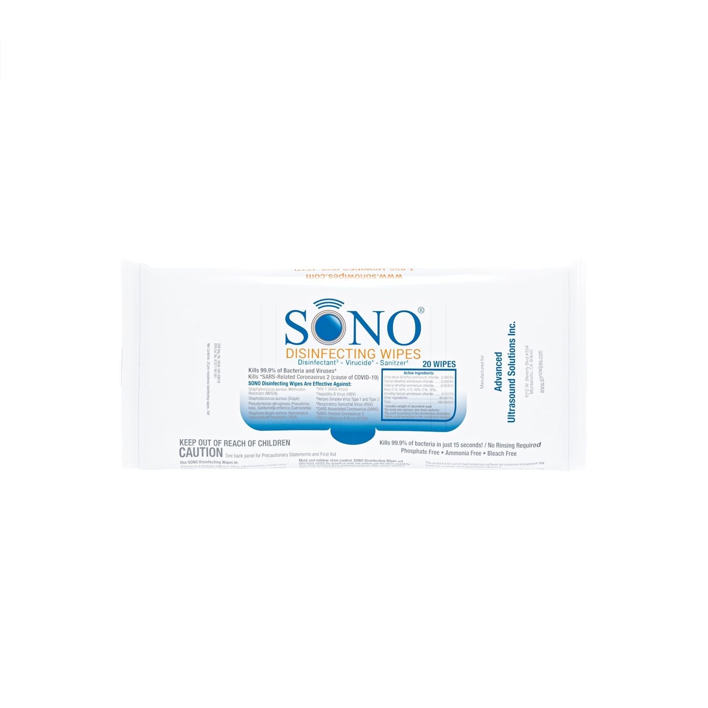 Close-up of SONO Travel Size Disinfecting Wipes - Medical Grade Cleaner for Safe and Effective Surface Disinfection