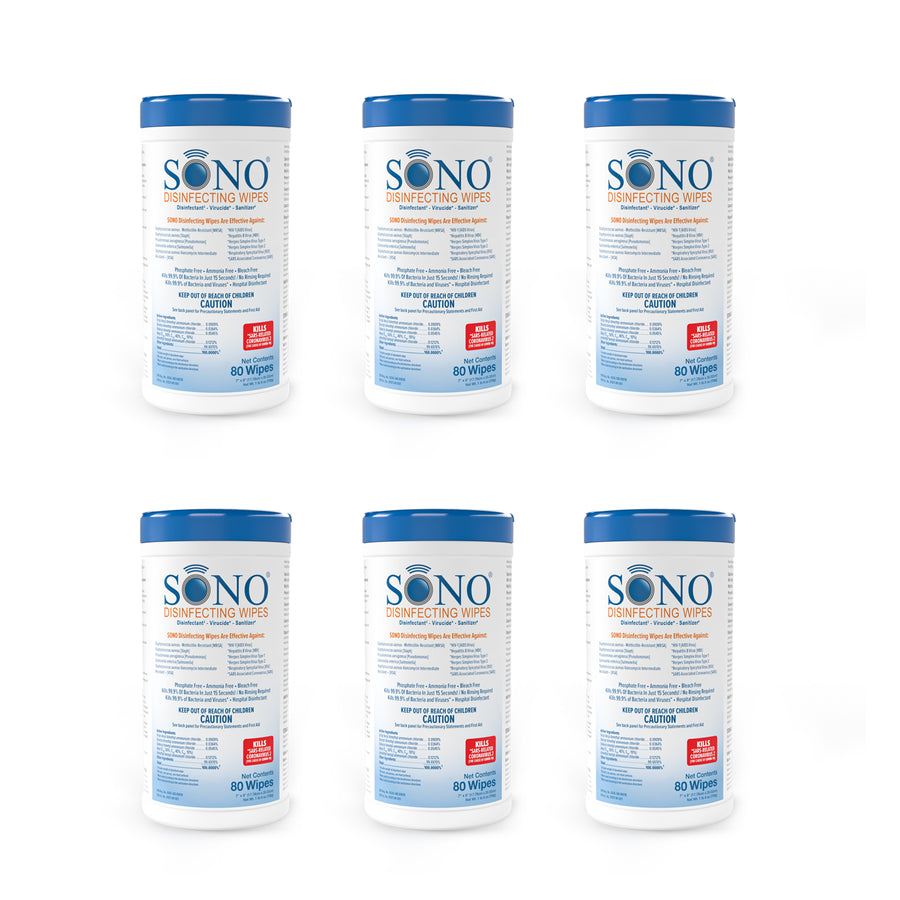 SONO Disinfecting Wipes - 6-Pack Canisters - 80 ct Each - Effective Cleaning and Disinfection - SONO Supplies