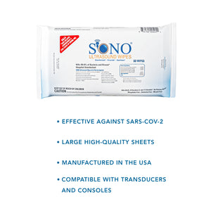 SONO Ultrasound Wipes Packshot - Individual 50 Count Softpack - Convenient and Portable for Cleaning Ultrasound Equipment
