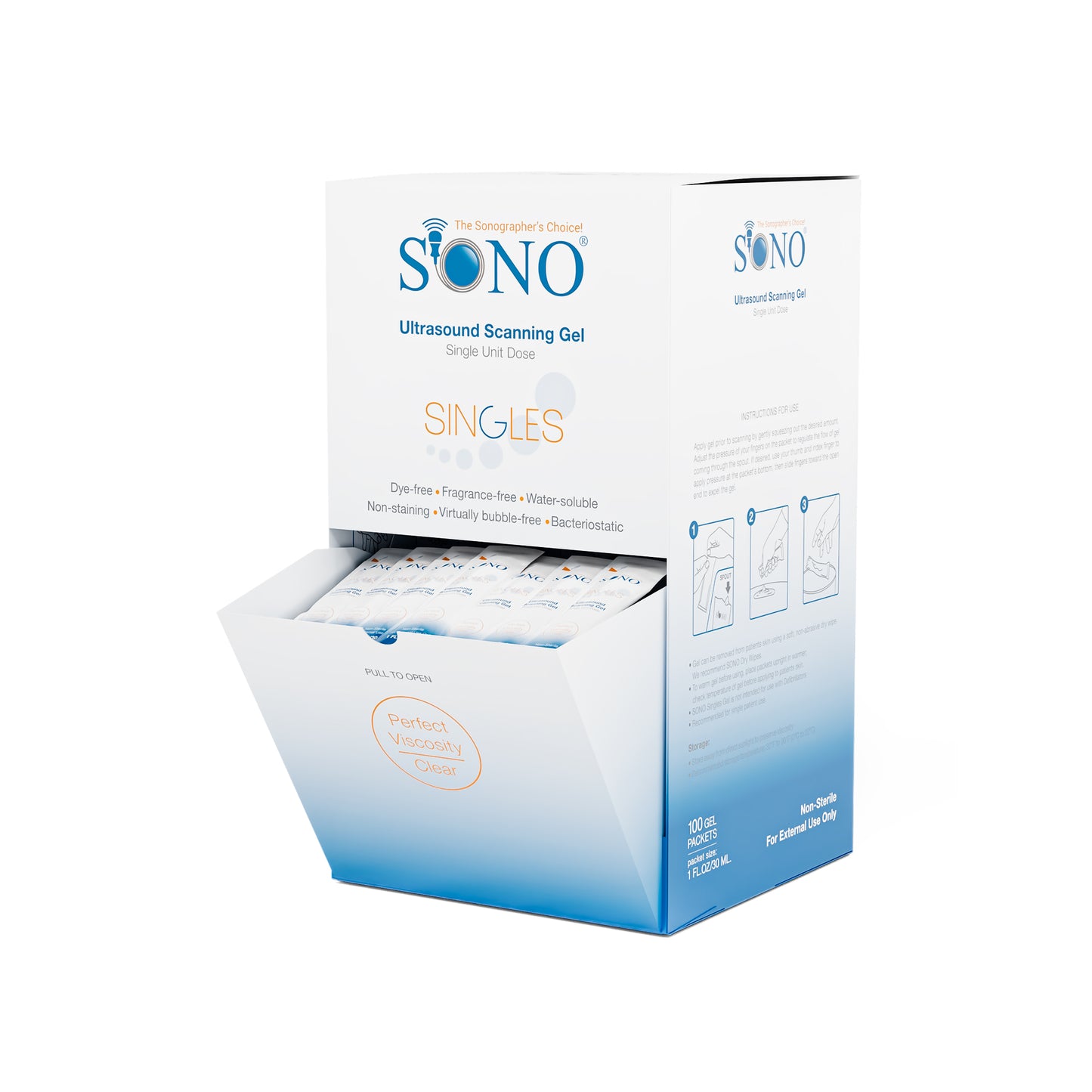 Updated Packaging of SONO Ultrasound Scanning Gel - Single Gel Packets for Convenient and Efficient Use in Medical Scanning