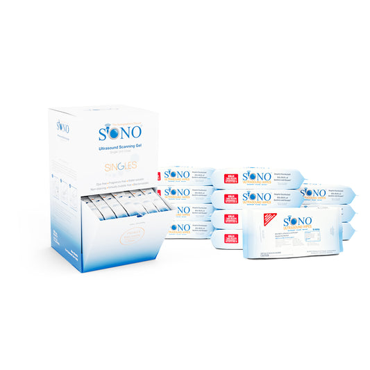 SONO Ultrasound Wipes & Scanning Gel Combo Pack - Single Gel Packets in a Box of 12 - Ideal for Medical Imaging and Diagnostics