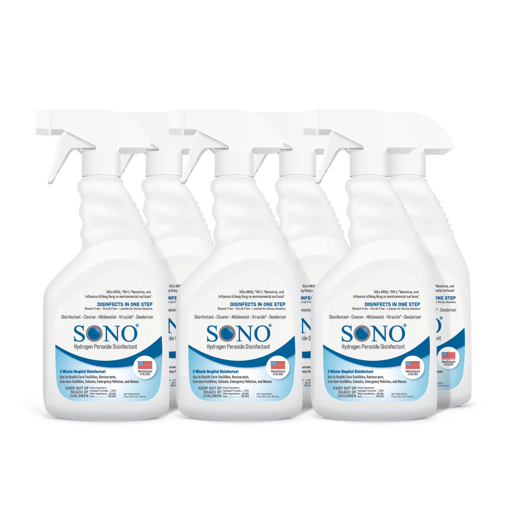 SONO Hydrogen Peroxide Fast-Acting Disinfectant Spray - 6 Pack - 32 oz Each - Effective Surface Cleaner and Sanitizer